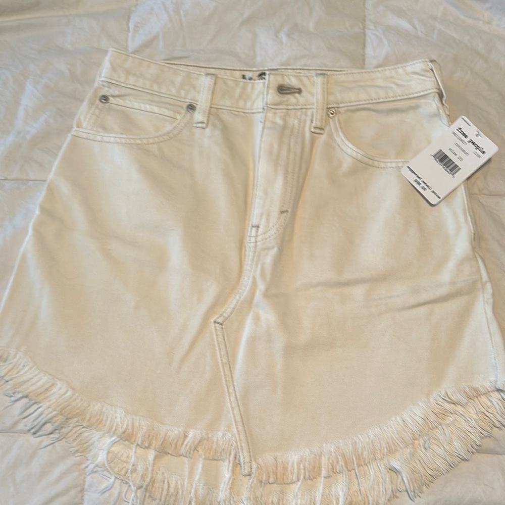 Free People Cream Denim Skirt with Frayed Hem size 25